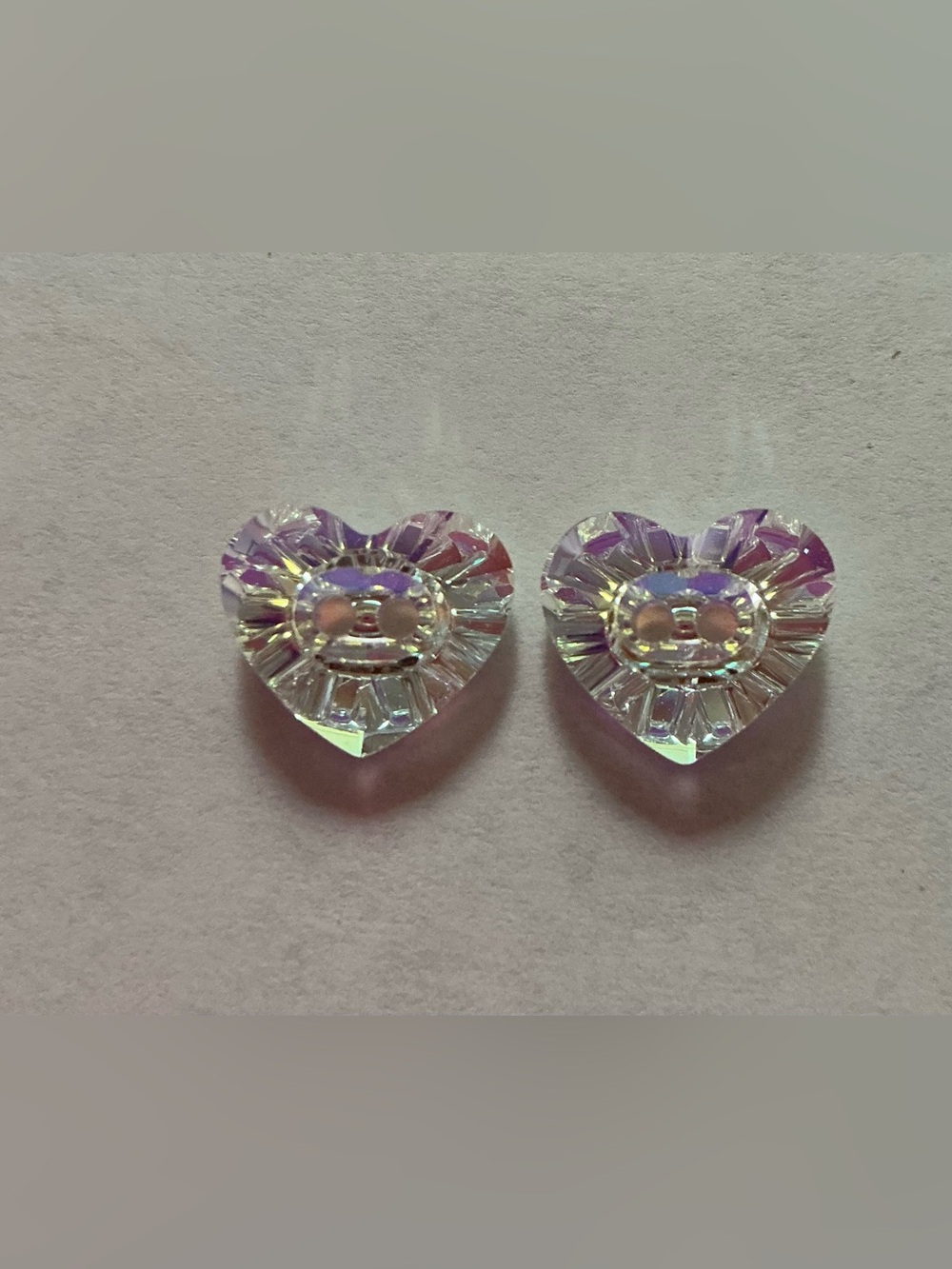 Vintage Crystal AB Swarovski Heart Buttons 14x12mm